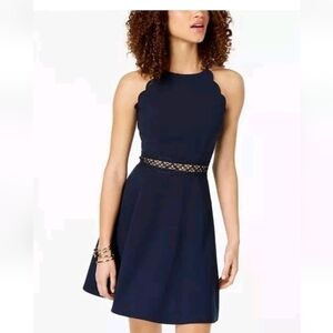 BCX Women's Dress Scalloped Lace Eyelet Formal Above Knee Navy Blue Dress Size 3